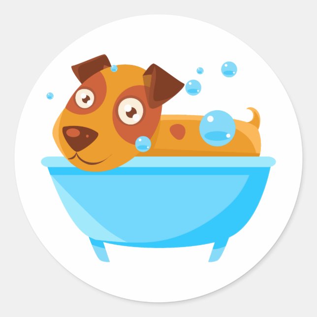 Puppy Taking A Bubble Bath In  Tub Classic Round Sticker (Front)