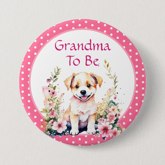 Puppy Themed Grandma to Be | Baby Shower Button (Front)