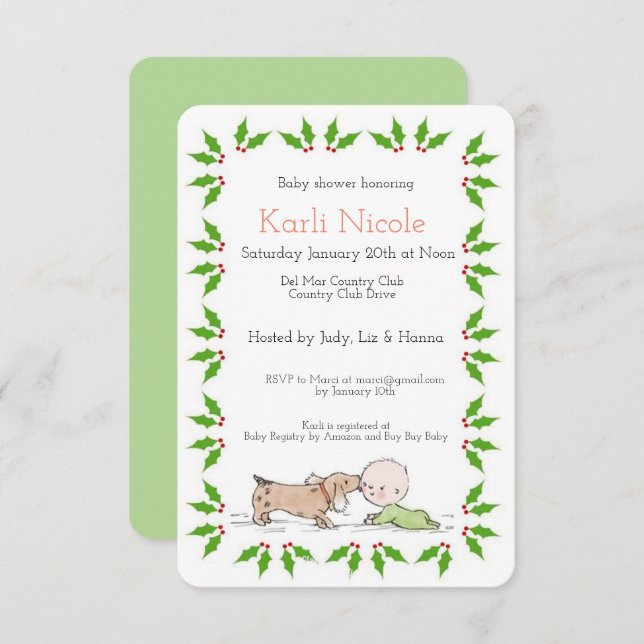Puppy Themed Holiday Baby Shower Invitation (Front/Back)