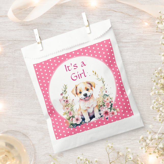 Puppy Themed It's a Girl | Baby Shower Favor Bag (Clipped)