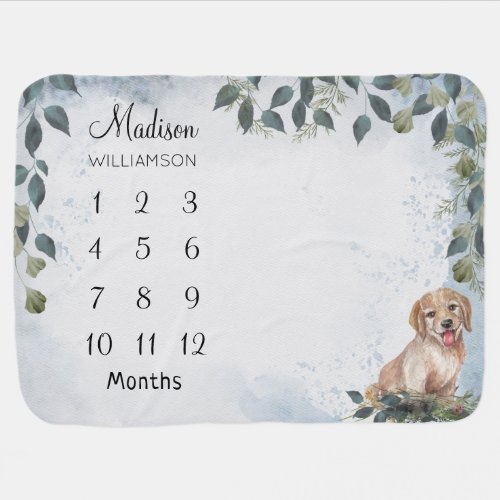Puppy Themed Watercolor Milestone  Baby Blanket