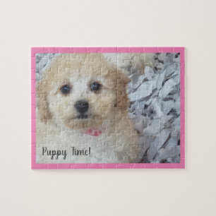 Puppy Time Adorable in Pink Jigsaw Puzzle