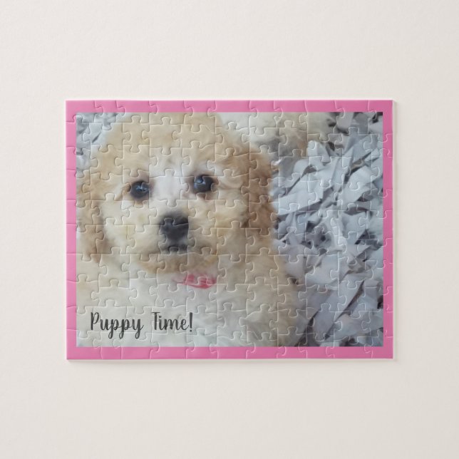 Puppy Time Adorable in Pink Jigsaw Puzzle (Horizontal)
