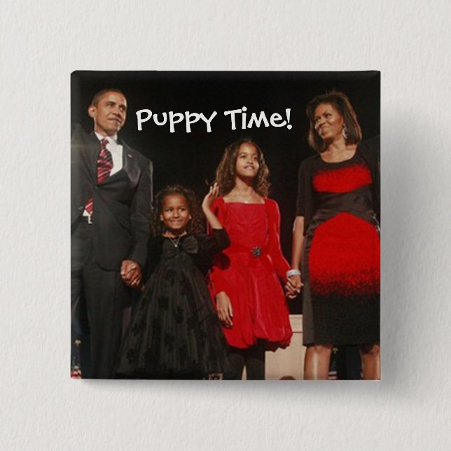 Puppy Time for the Obama Girls Pinback Button (Front)