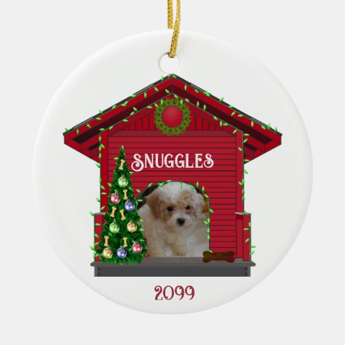Puppy Upload Photo Decorated Dog House Christmas Ceramic Ornament