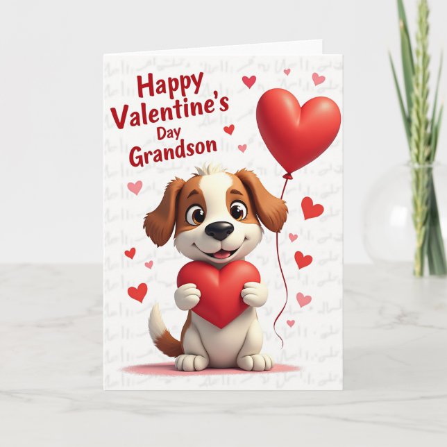 Puppy Valentines Day Grandson Card (Front)