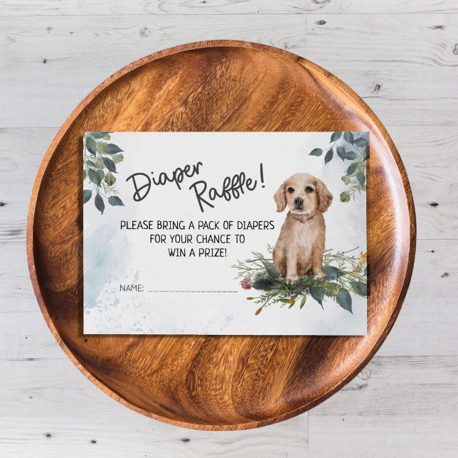 Puppy Watercolor Diaper Raffle Baby Shower  Enclosure Card (Baby Shower Diaper Raffle  cute watercolor puppy, Golden retriever)