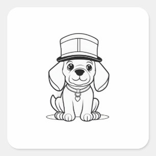 puppy wearing a hat, collar and a tag