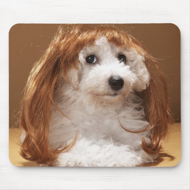 Puppy wearing ginger wig mouse pad (Front)