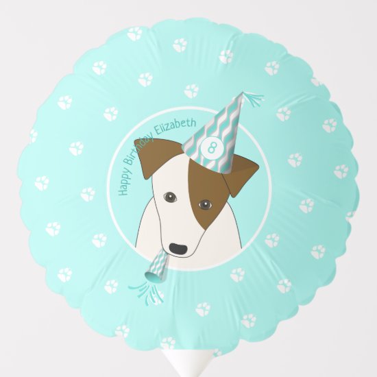 puppy wearing party hat light teal girls birthday balloon