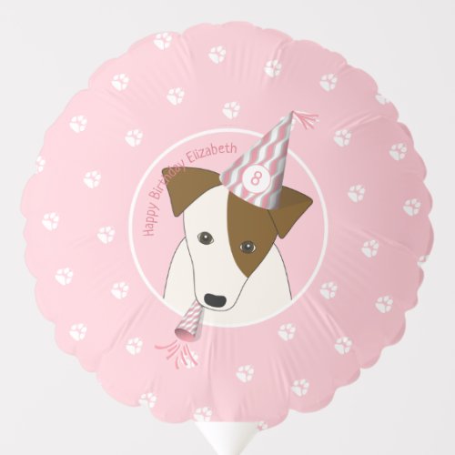 puppy wearing party hat pale pink girls birthday balloon