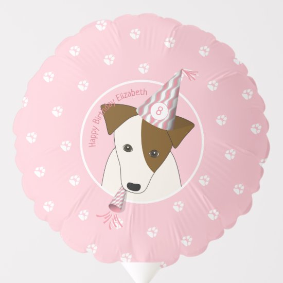 puppy wearing party hat pale pink girls birthday balloon