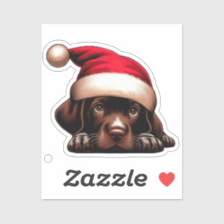 Puppy Wearing Santa's Hat Custom-Cut Vinyl Sticker