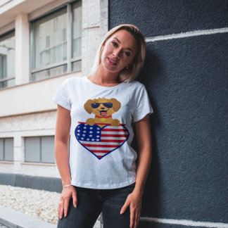 Puppy Wearing Sunglasses USA Flag Heart Unisex T-Shirt