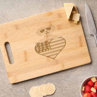 Puppy Wearing Sunglasses USA Flag Heart Wood Engraved Cutting Board