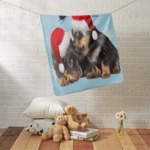 Puppy White Christmas With Santa Claus Sleigh  Baby Blanket