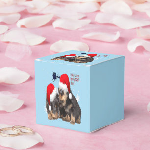 Puppy White Christmas With Santa Claus Sleigh Favor Boxes