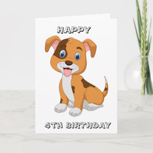 PUPPY WISHES ON *4th BIRTHDAY* CARD (Front)