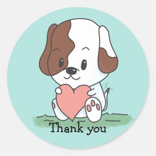 Puppy With A Heart Thank You Classic Round Sticker