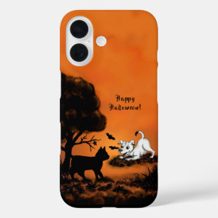 Puppy with Black Cat and Bat , Happy Halloween! iPhone 16 Case