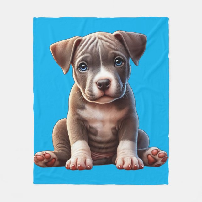 Puppy With Blue Eyes Sitting and Looking Innocent Fleece Blanket (Front)