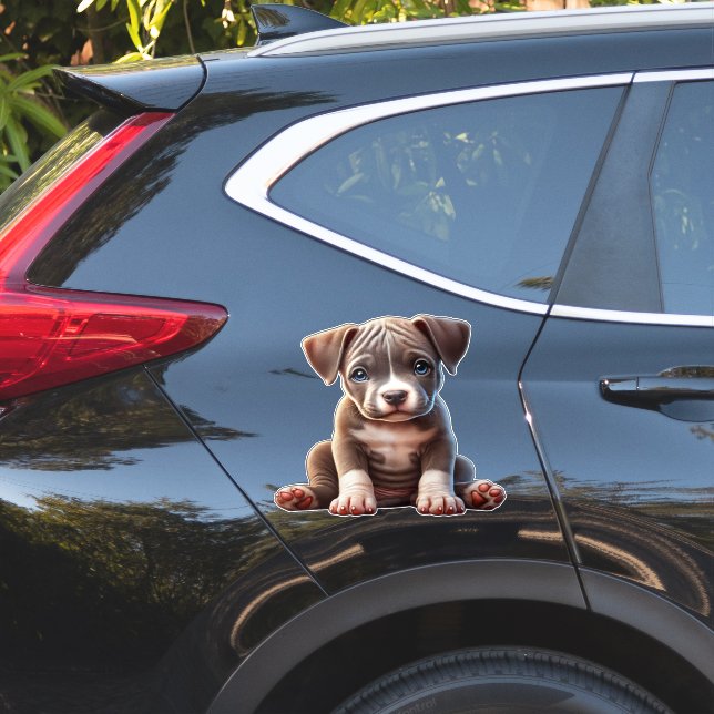 Puppy With Blue Eyes Sitting and Looking Innocent Sticker (Car Side)