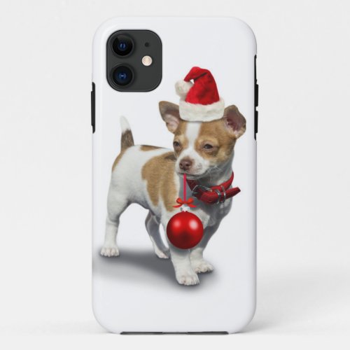 Puppy with christmas hat and Ball iPhone 11 Case