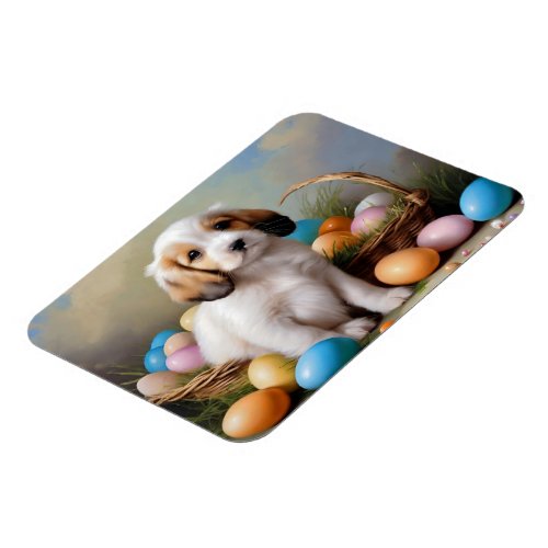 Puppy With Easter Eggs Magnet