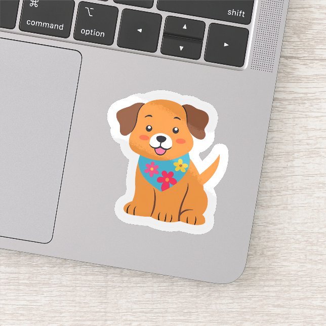 Puppy with Floral Bandana Cute Dog Sticker (Detail)