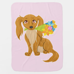 Puppy with Flower Bouquet Swaddle Blanket