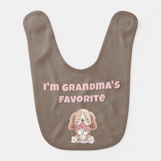 Puppy With Grandma Text   Baby Bib (Front)