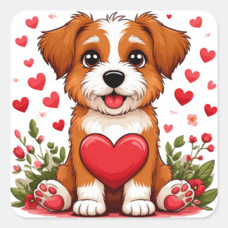 Puppy With Heart For Dog Lovers Square Sticker
