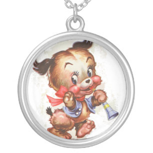 puppy with horn silver plated necklace