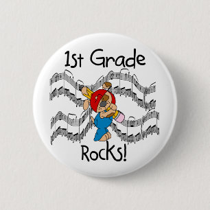 Puppy with Pencil 1st Grade Rocks Pinback Button