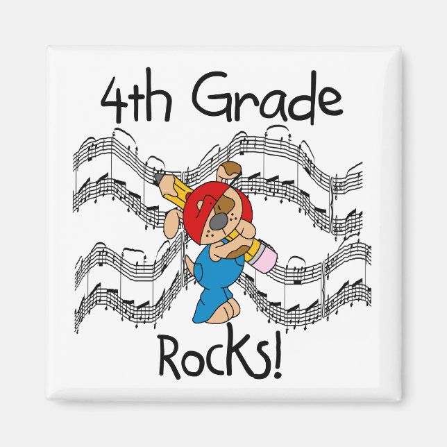Puppy With Pencil 4th  Grade Rocks Magnet (Front)
