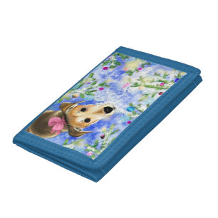 Puppy With Pink Ribbon - Cute Tri-fold Wallet