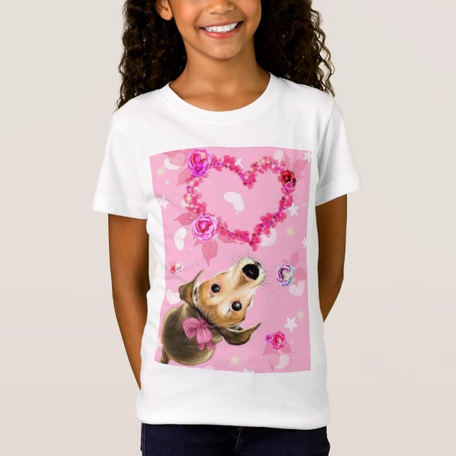 Puppy With Pink Ribbon - Love - T-Shirt (Front)