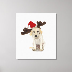 Puppy with Santa Hat and Reindeer Ears Canvas Print