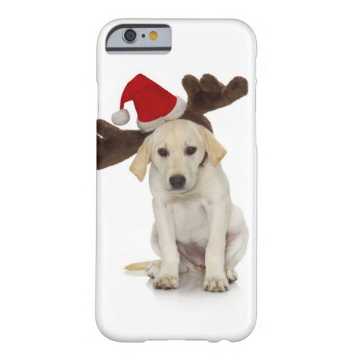 Puppy with Santa Hat and Reindeer Ears Barely There iPhone 6 Case