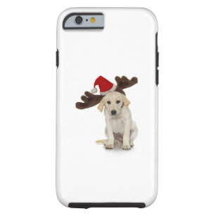 Puppy with Santa Hat and Reindeer Ears Tough iPhone 6 Case