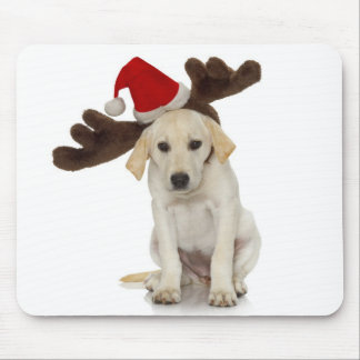 Puppy with Santa Hat and Reindeer Ears Mouse Pad