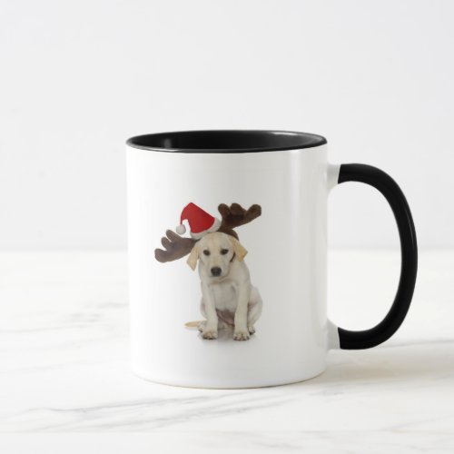 Puppy with Santa Hat and Reindeer Ears Mug