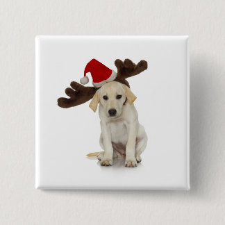 Puppy with Santa Hat and Reindeer Ears Pinback Button
