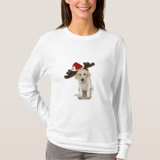 Puppy with Santa Hat and Reindeer Ears T-Shirt