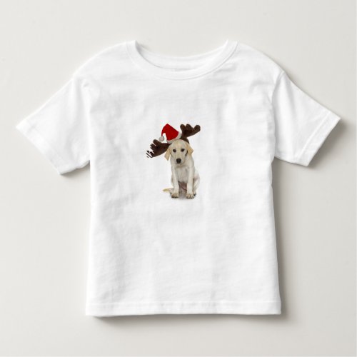 Puppy with Santa Hat and Reindeer Ears Toddler T_shirt