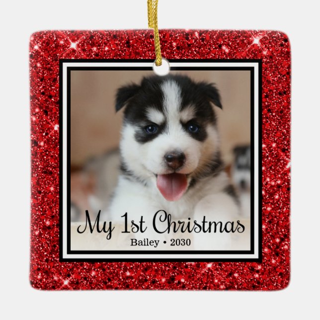 Puppy's 1st Christmas Ceramic Ornament (Front)