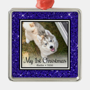 Puppy's 1st Christmas Photo Metal Ornament