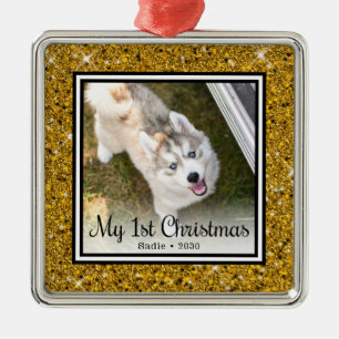 Puppy's 1st Christmas Photo Metal Ornament
