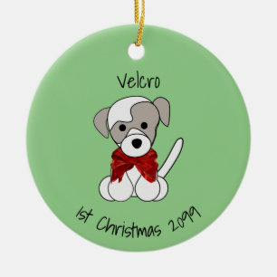 Puppy's 1st Christmas Round Upload Ceramic Ornament