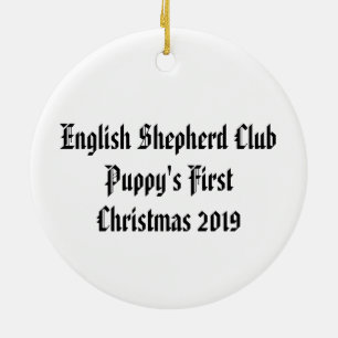 Puppy's First Christmas 2019 English Shepherd Ceramic Ornament